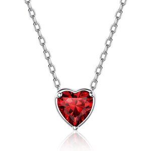 925 Sterling Silver Pendant Necklaces for Women, Heart/Round Birthstone Necklace